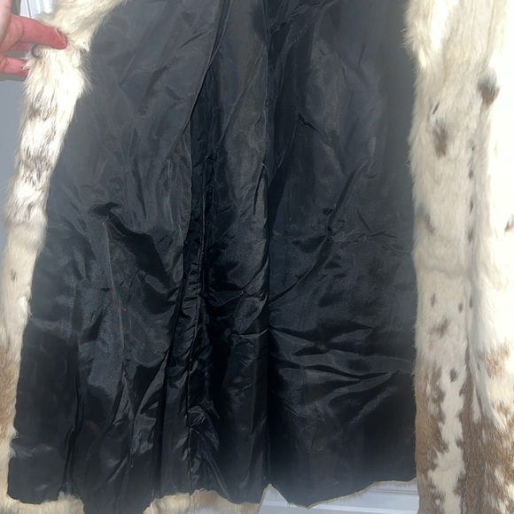 Vintage genuine rabbit fur cream tan brown mid length coat - Picture 10 of 17